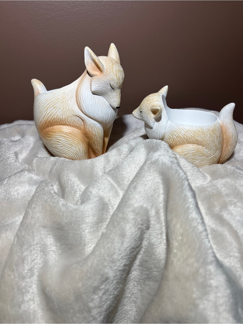 Retired PartyLite Mama & Baby Fox Candle holders. Perfect for votive candles